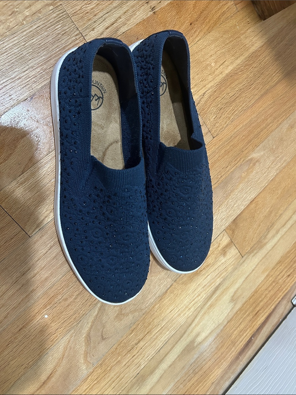White Mountain Navy Knit Slip-On Sneakers with White Sole